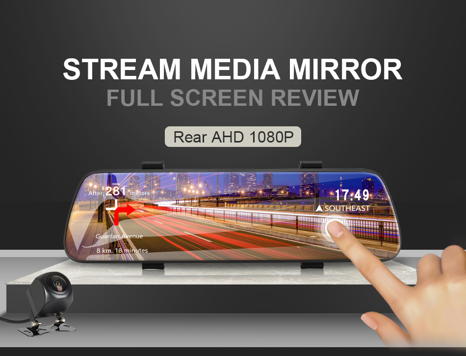 Touch screenTouch screenStream Media Mirror Full Screen Review rearview mirror dvr 9.66"IPS Capacitive Touch screen full hd car road camera